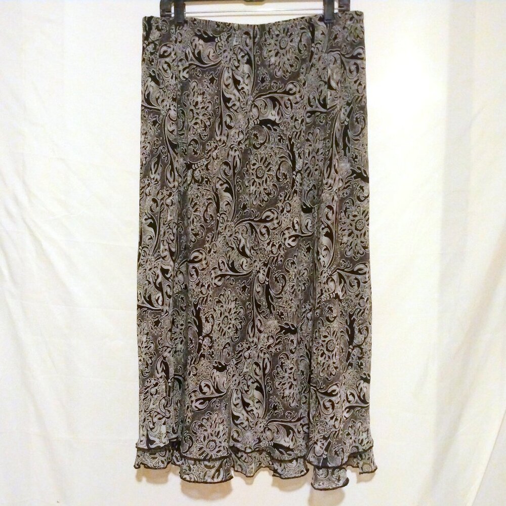 Briggs New York Floral Flowy Midi Skirt Plus 18 Boho Cottagecore Black White